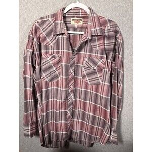 Authentic Western Youngbloods Men's XL Plaid Snap Button Down Shirt Red Maroon